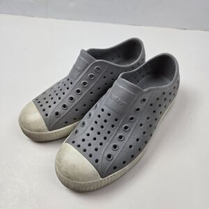 Gray Slip-On Shoes with White Soles